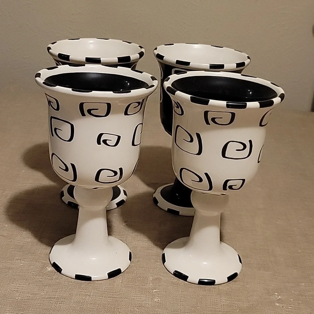 Ceramic Wine Giblets; Unique Goblet; set of 4